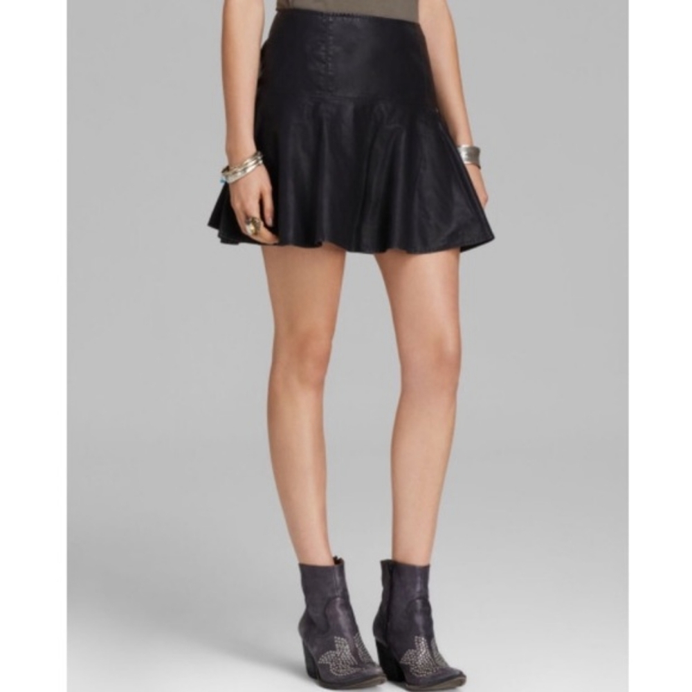 Free People Faux Vegan Leather Fit & Flare Skirt